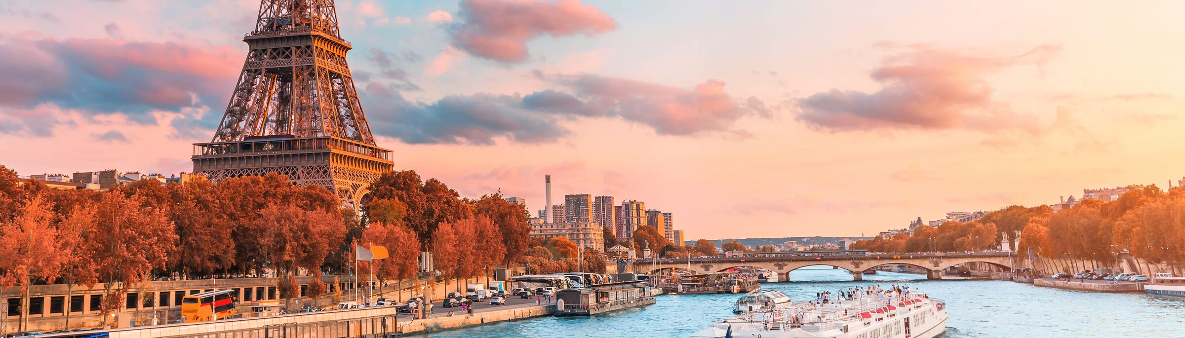 The Eiffel Tower and the Seine at sunset